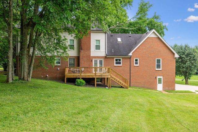 9214 Hunterboro Dr, Brentwood, TN 37027 - rear view of property with a deck, stairway, a yard, and brick siding