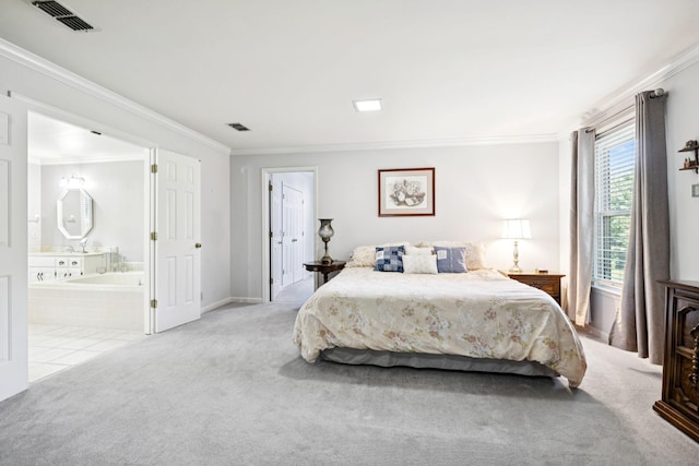 9214 Hunterboro Dr, Brentwood, TN 37027 - carpeted bedroom featuring crown molding and connected bathroom