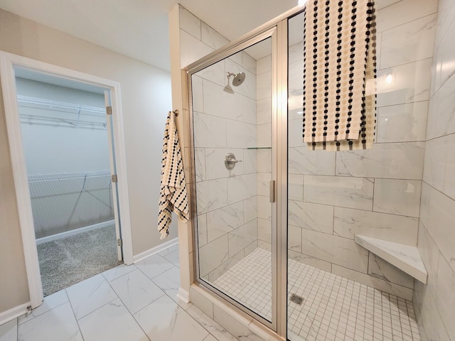 1204 Boulder Pass Rd, Clarksville, TN 37040 - full bath featuring marble finish flooring, a shower stall, and a spacious closet