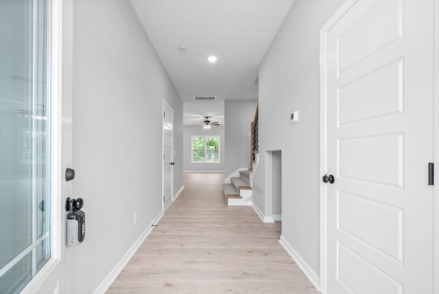 1204 Boulder Pass Rd, Clarksville, TN 37040 - hall with stairway, light wood-style flooring, and recessed lighting