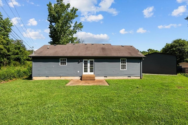 7173 New Hope Rd, Fairview, TN 37062 - back of house featuring french doors, crawl space, entry steps, a lawn, and a patio