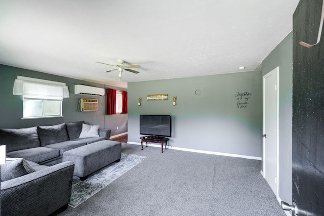 1532 Santa Fe Pike, Columbia, TN 38401 - living room with an AC wall unit, a ceiling fan, carpet flooring, and a wall mounted AC