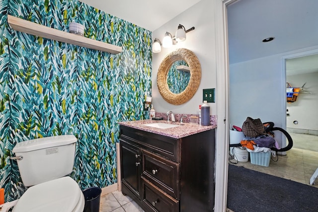 5125 Seward Rd, Brentwood, TN 37027 - bathroom with wallpapered walls, vanity, and an accent wall