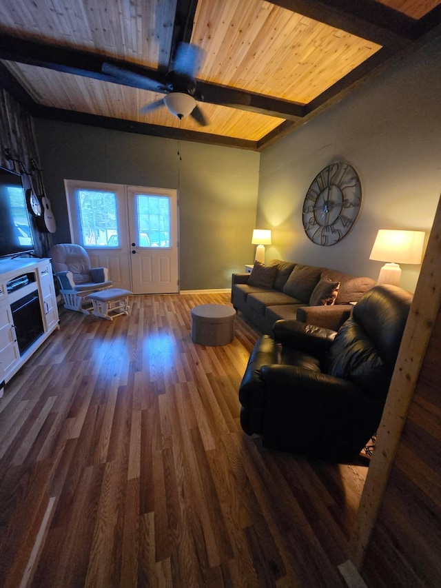117 June Dr, Dickson, TN 37055 - living area with a wood ceiling with exposed beams, wood finished floors, and ceiling fan