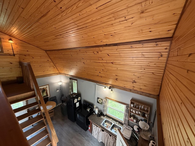 170 Webb Rd, Summertown, TN 38483 - living area with wooden ceiling, lofted ceiling, wooden walls, and wood finished floors
