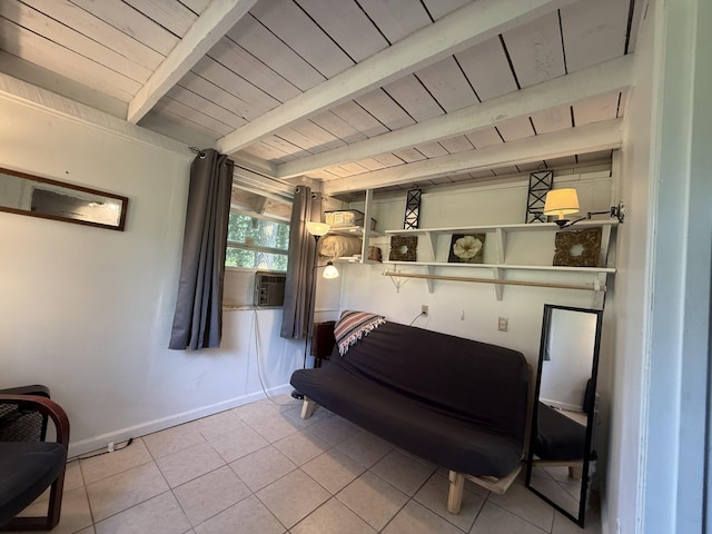 170 Webb Rd, Summertown, TN 38483 - bedroom featuring light tile patterned floors and a wood ceiling with exposed beams