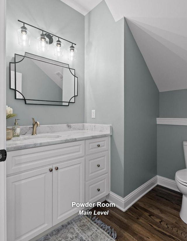 8366 Gracie Mac Ln, Ooltewah, TN 37363 - bathroom featuring vanity, wood finished floors, and vaulted ceiling