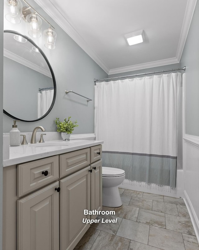 8366 Gracie Mac Ln, Ooltewah, TN 37363 - full bath with vanity, a wainscoted wall, and ornamental molding
