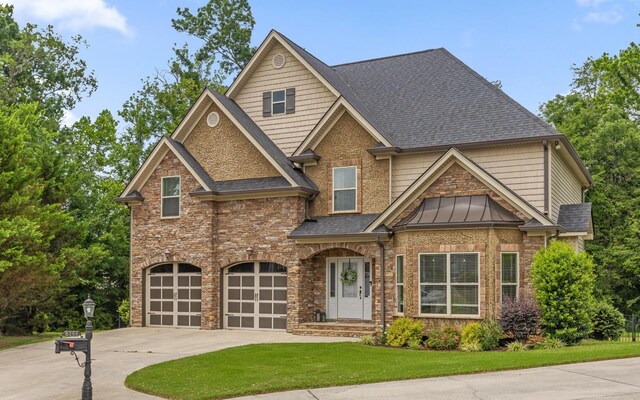 8366 Gracie Mac Ln, Ooltewah, TN 37363 - craftsman inspired home with a shingled roof, concrete driveway, an attached garage, a front lawn, and stone siding