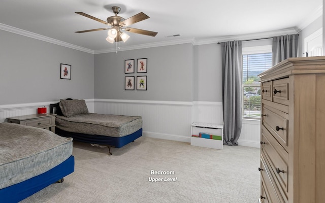 8366 Gracie Mac Ln, Ooltewah, TN 37363 - carpeted bedroom featuring ornamental molding, wainscoting, and a ceiling fan