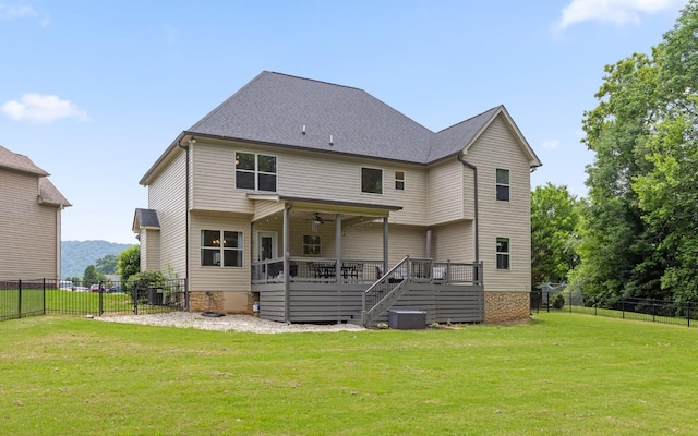 8366 Gracie Mac Ln, Ooltewah, TN 37363 - back of house with ceiling fan, a deck, a fenced backyard, and stairs
