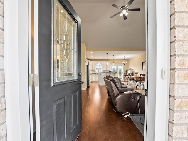 8300 Aedc Rd, Estill Springs, TN 37330 - entrance foyer with ceiling fan and dark wood-style floors