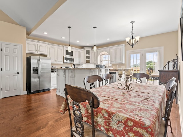 8300 Aedc Rd, Estill Springs, TN 37330 - dining space with a chandelier, dark wood-style flooring, and recessed lighting