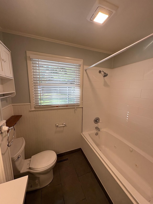310 Lynwood Cir, Springfield, TN 37172 - full bathroom featuring tile patterned flooring,  shower combination, wainscoting, vanity, and ornamental molding
