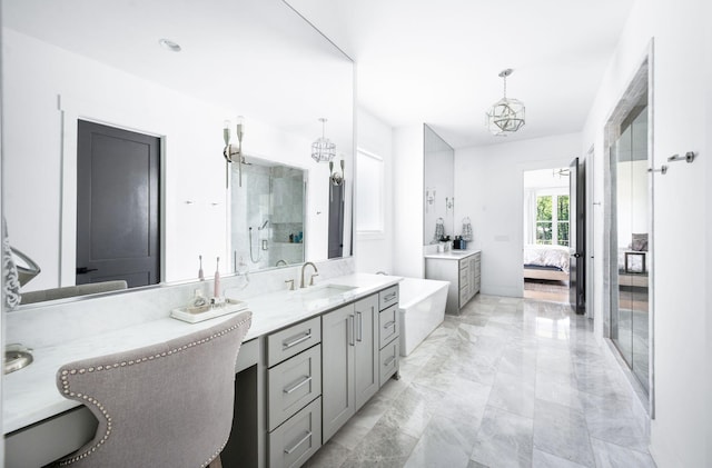1526 Lipscomb Dr, Brentwood, TN 37027 - bathroom with a shower stall, ensuite bathroom, vanity, a freestanding tub, and marble finish flooring