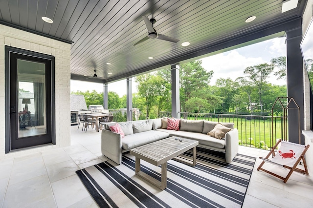 1526 Lipscomb Dr, Brentwood, TN 37027 - view of patio featuring an outdoor hangout area, ceiling fan, and view of wooded area