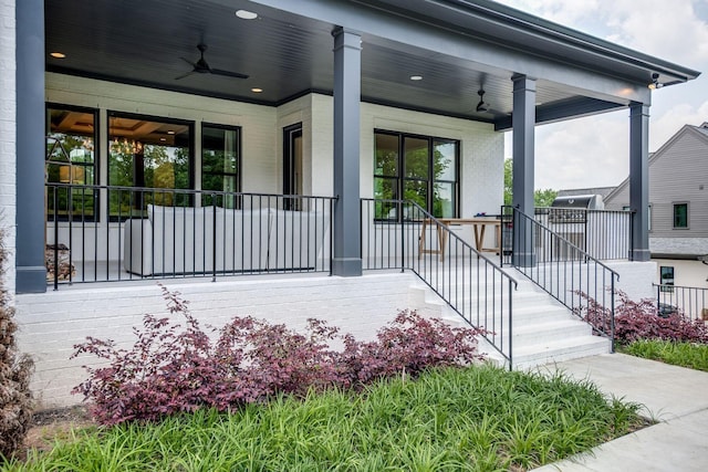 1526 Lipscomb Dr, Brentwood, TN 37027 - entrance to property featuring ceiling fan, covered porch, and brick siding