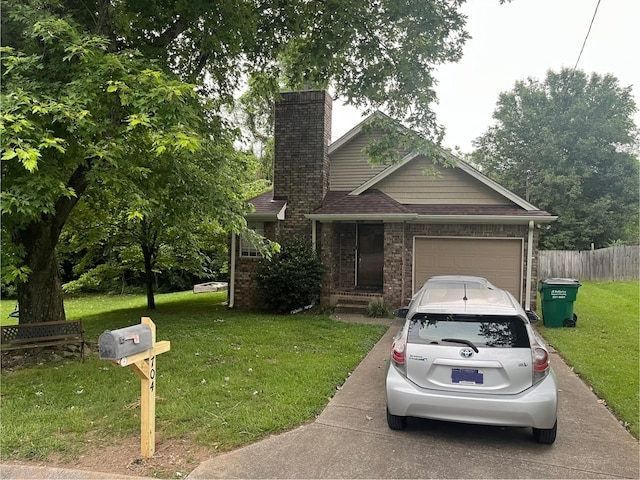 704 Cobblestone Ct, Old Hickory, TN 37138 - view of front of home featuring an attached garage, a chimney, brick siding, driveway, and roof with shingles
