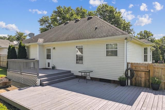 1902 Vicksburg Cir, Columbia, TN 38401 - back of house with a wooden deck, roof with shingles, an outdoor fire pit, and crawl space