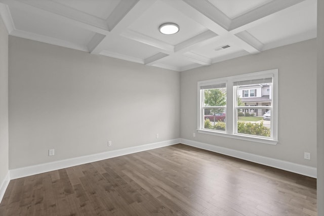 10787 Prairie Lake Dr, Apison, TN 37302 - spare room featuring coffered ceiling, dark wood-style floors, and beam ceiling