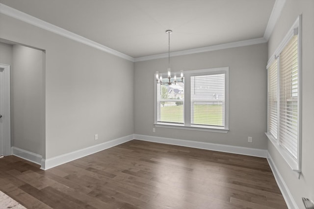 10787 Prairie Lake Dr, Apison, TN 37302 - unfurnished dining area with ornamental molding, a chandelier, and dark wood-style floors
