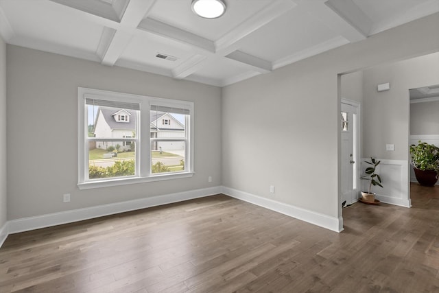 10787 Prairie Lake Dr, Apison, TN 37302 - spare room with coffered ceiling, beamed ceiling, and wood finished floors