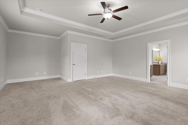 10787 Prairie Lake Dr, Apison, TN 37302 - unfurnished room featuring a raised ceiling, a ceiling fan, light carpet, and crown molding