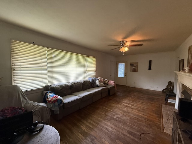 234 Ridgewood Ave, Paducah, KY 42001 - living room with a ceiling fan, wood finished floors, and a fireplace