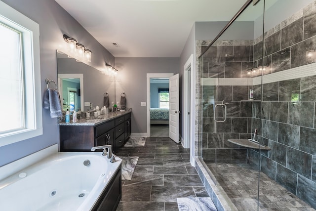 1652 Lantana Dr, Thompsons Station, TN 37179 - ensuite bathroom with vanity, a whirlpool tub, a shower stall, and marble finish flooring
