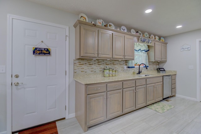 6117 Aedc Rd, Winchester, TN 37398 - kitchen featuring dishwasher, decorative backsplash, recessed lighting, and light stone countertops
