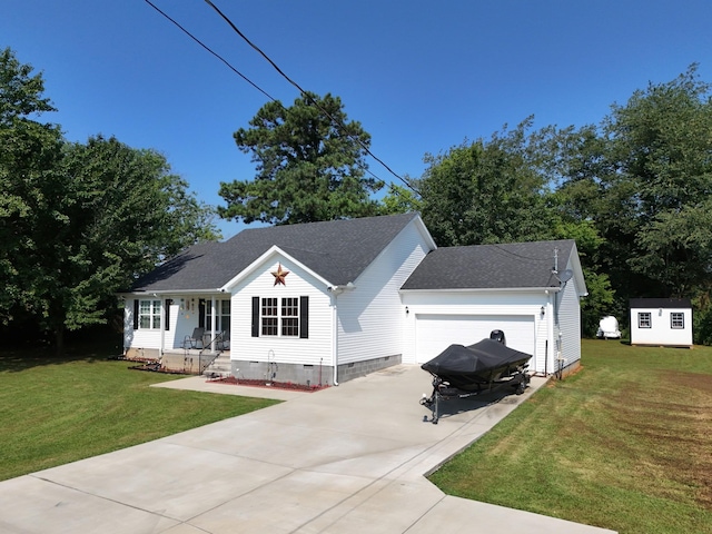 6117 Aedc Rd, Winchester, TN 37398 - view of front of house featuring crawl space, concrete driveway, covered porch, and a front lawn