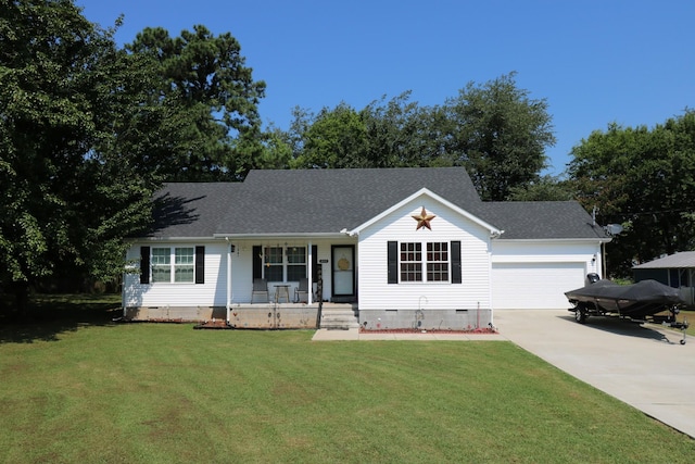 6117 Aedc Rd, Winchester, TN 37398 - view of front of property featuring crawl space, a porch, driveway, a front lawn, and a garage