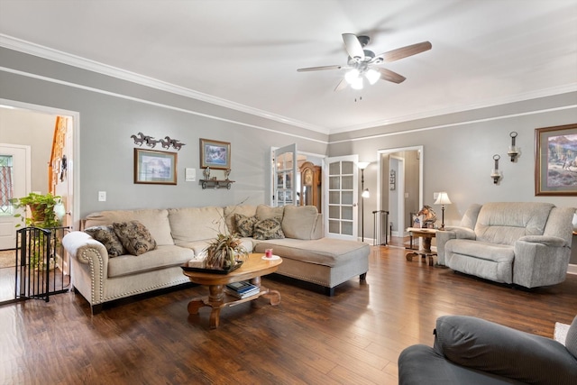 1104 Golf Course Ln, Ashland City, TN 37015 - living room with ceiling fan, crown molding, and wood finished floors