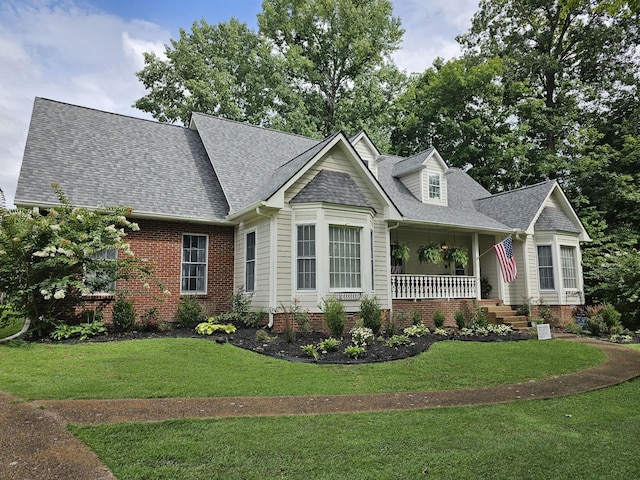1104 Golf Course Ln, Ashland City, TN 37015 - new england style home featuring covered porch, a shingled roof, and a front lawn
