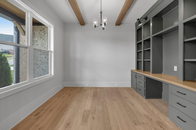 343 Circuit Rd, Franklin, TN 37064 - unfurnished office featuring built in desk, beam ceiling, a chandelier, and light wood-style floors