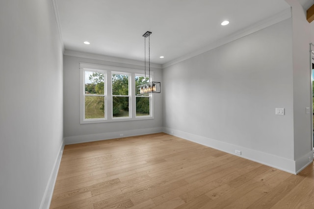 343 Circuit Rd, Franklin, TN 37064 - spare room with ornamental molding, light wood-style floors, a chandelier, and recessed lighting