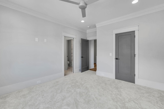 343 Circuit Rd, Franklin, TN 37064 - unfurnished bedroom featuring ornamental molding, carpet, recessed lighting, and a ceiling fan