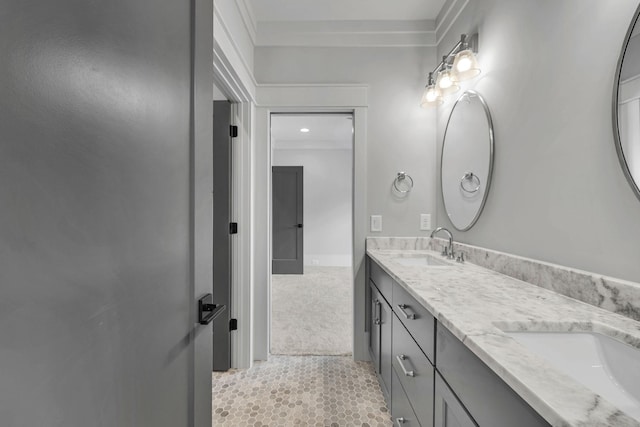 343 Circuit Rd, Franklin, TN 37064 - bathroom featuring double vanity, ornamental molding, and tile patterned floors