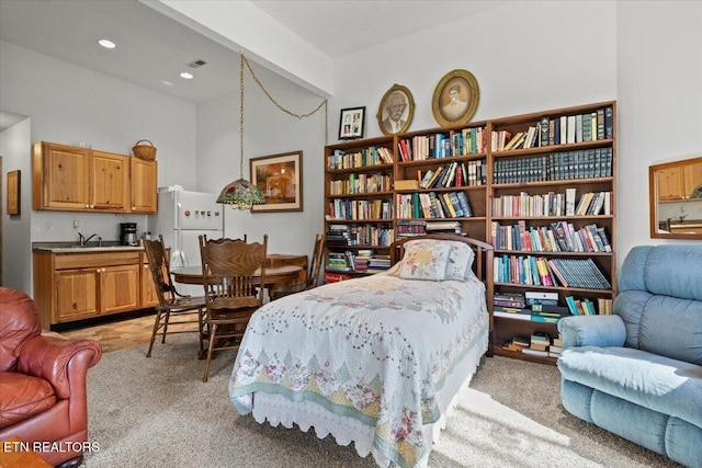 802 Stonegate Way, Townsend, TN 37882 - bedroom with freestanding refrigerator and light colored carpet