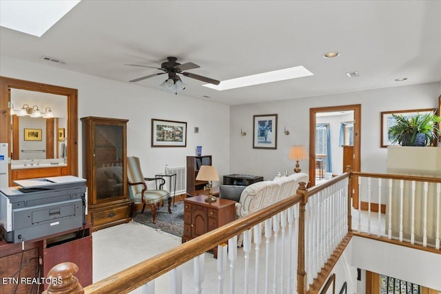 802 Stonegate Way, Townsend, TN 37882 - living area featuring a skylight, ceiling fan, and recessed lighting