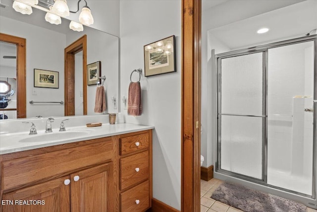 802 Stonegate Way, Townsend, TN 37882 - bathroom with vanity, a stall shower, and tile patterned flooring