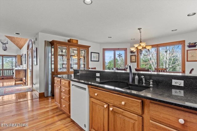 802 Stonegate Way, Townsend, TN 37882 - kitchen featuring white dishwasher, light wood-type flooring, plenty of natural light, recessed lighting, and lofted ceiling