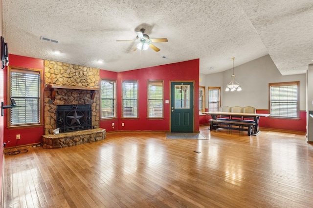 183 Jerry Smith Rd, Indian Mound, TN 37079 - living room with a textured ceiling, lofted ceiling, healthy amount of natural light, ceiling fan, and hardwood / wood-style flooring