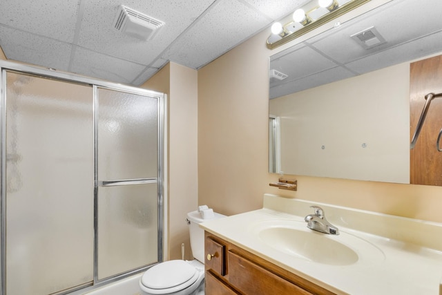 183 Jerry Smith Rd, Indian Mound, TN 37079 - bathroom with vanity, a stall shower, and a drop ceiling