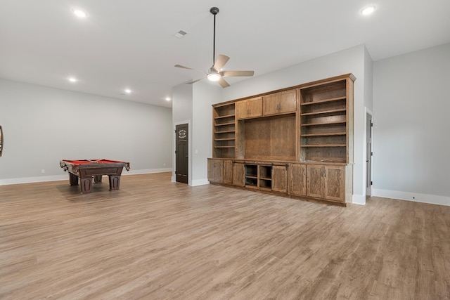 3945 Hartsville Rd, Lafayette, TN 37083 - unfurnished living room with a ceiling fan, billiards table, light wood finished floors, and recessed lighting