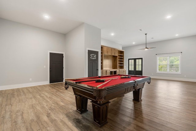 3945 Hartsville Rd, Lafayette, TN 37083 - playroom with wood finished floors, recessed lighting, billiards table, and ceiling fan