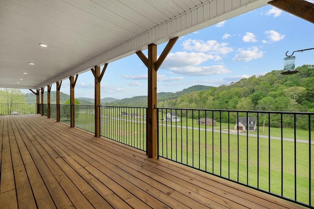 3945 Hartsville Rd, Lafayette, TN 37083 - wooden deck with a yard, a wooded view, and a mountain view