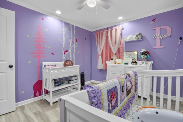 314 W 2nd St, Jasper, TN 37347 - bedroom featuring ornamental molding, recessed lighting, light wood-type flooring, and a ceiling fan