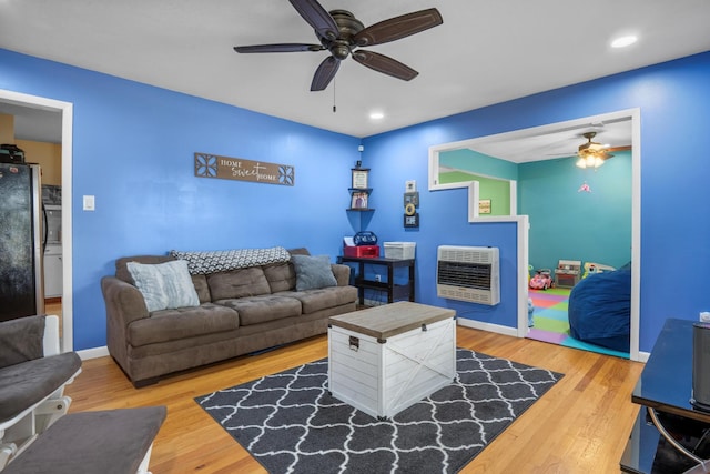 314 W 2nd St, Jasper, TN 37347 - living area with ceiling fan, heating unit, wood finished floors, and recessed lighting