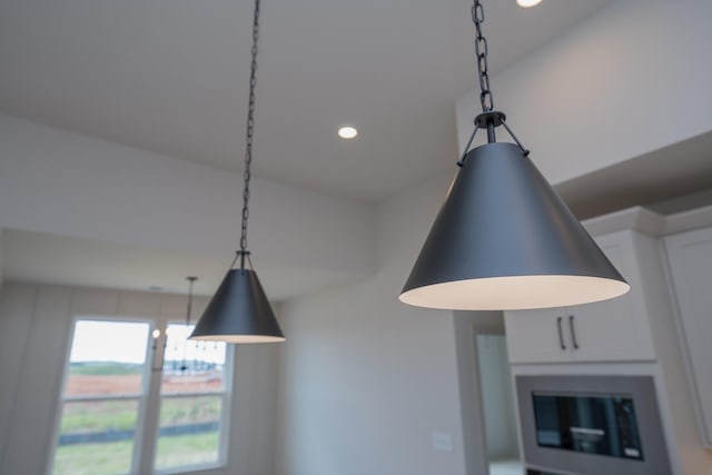 5416 Bridgemore Blvd, Murfreesboro, TN 37129 - kitchen view of built in microwave, recessed lighting, decorative light fixtures, and white cabinetry